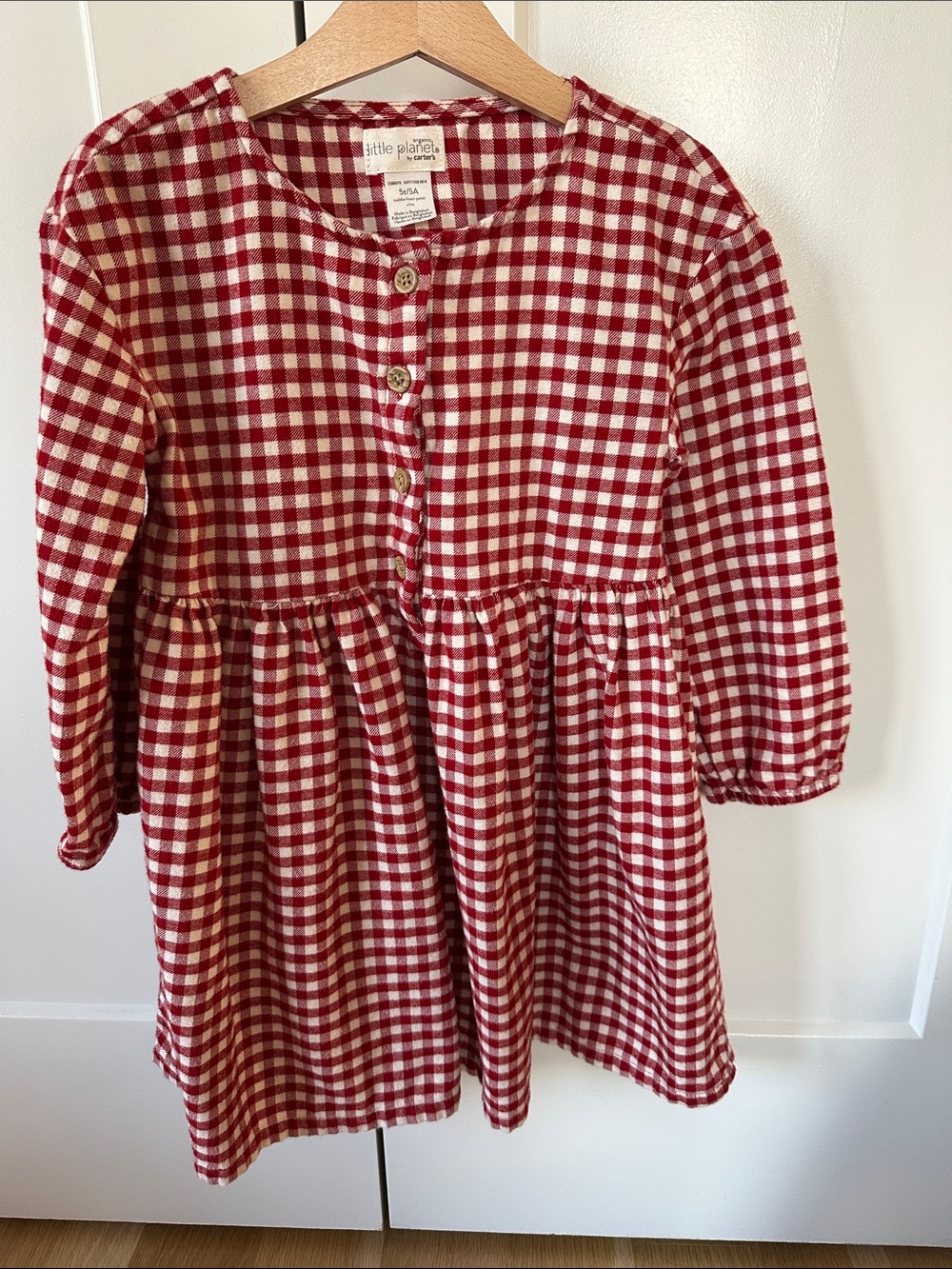 Little Planet Red and White Gingham Button-Front Kids Dress